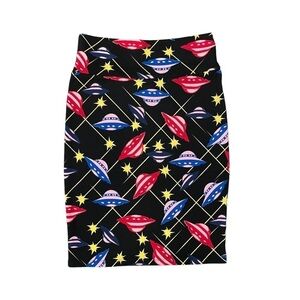 NWT LulaRoe Cassie Skirt Space Ships Size Small
